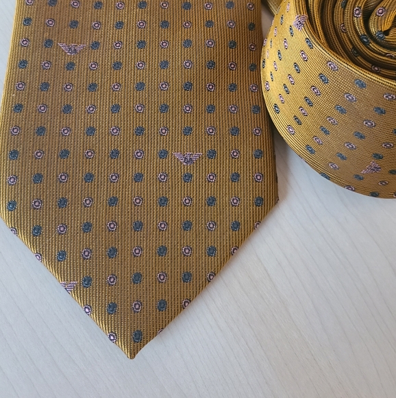 ARMANI Gold/Bronze vintage 100% silk tie - Picture 6 of 13